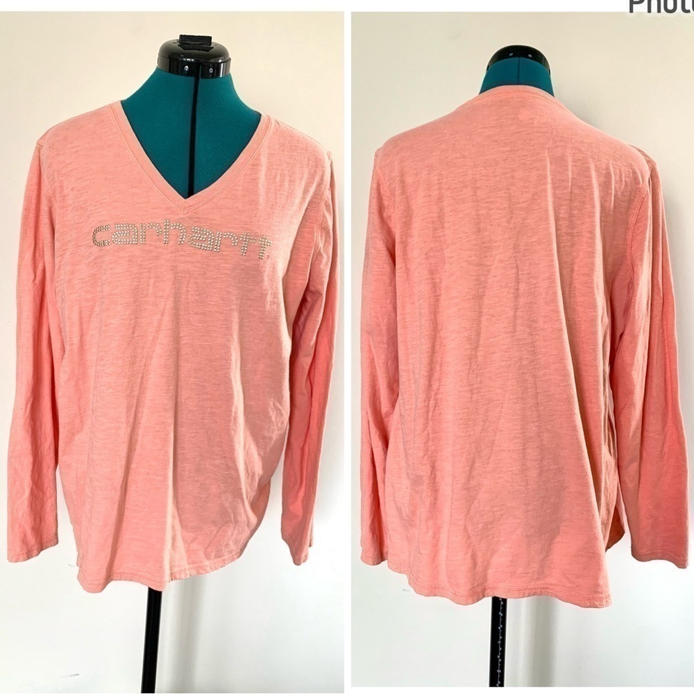 Carhartt womens long sleeve shirt casual v neck top coral loungewear coral XL
